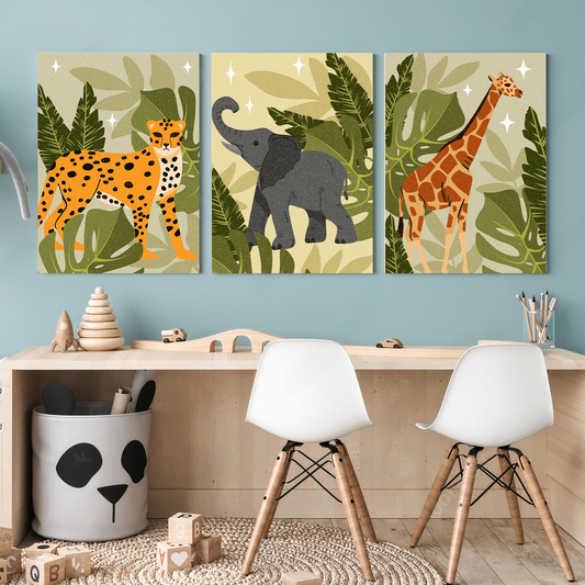 Animal Theme Boho Wood Print Wall Art Set of 3