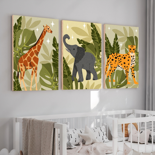 Animal Theme Boho Wood Print Wall Art Set of 3