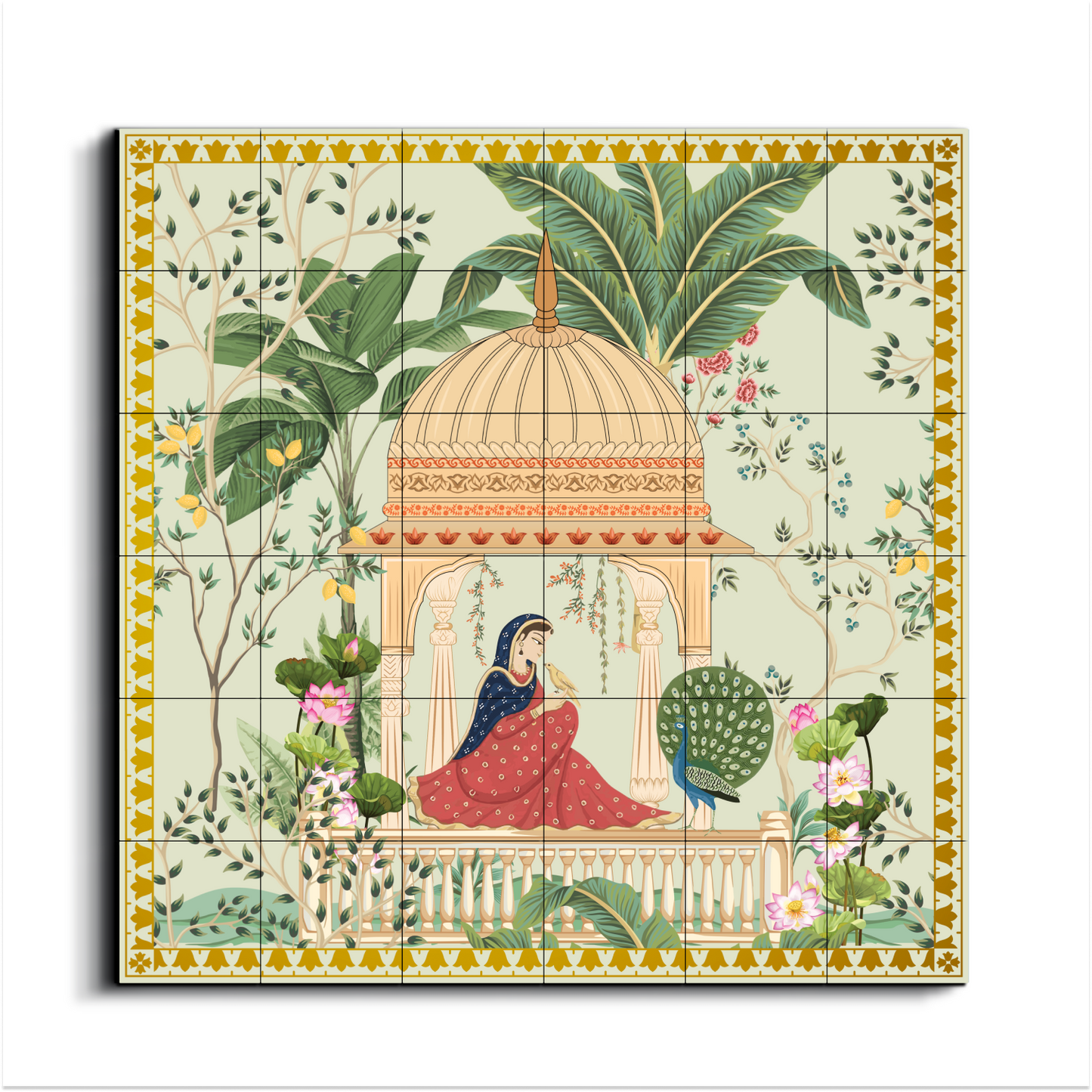 Women Sitting In Cabana Royal Wood Print Wooden Wall Tiles Set
