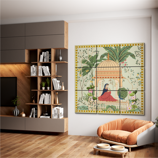 Women Sitting In Cabana Royal Wood Print Wooden Wall Tiles Set