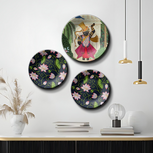 Shrinath Ji and Lotus Wall Plates Décor Trio for Divine Home Accents