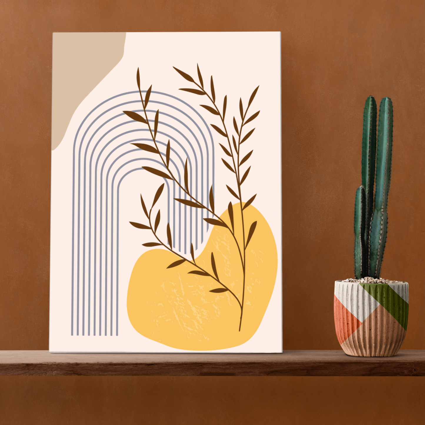 Botanical Boho Beige Wood Print Wall Art