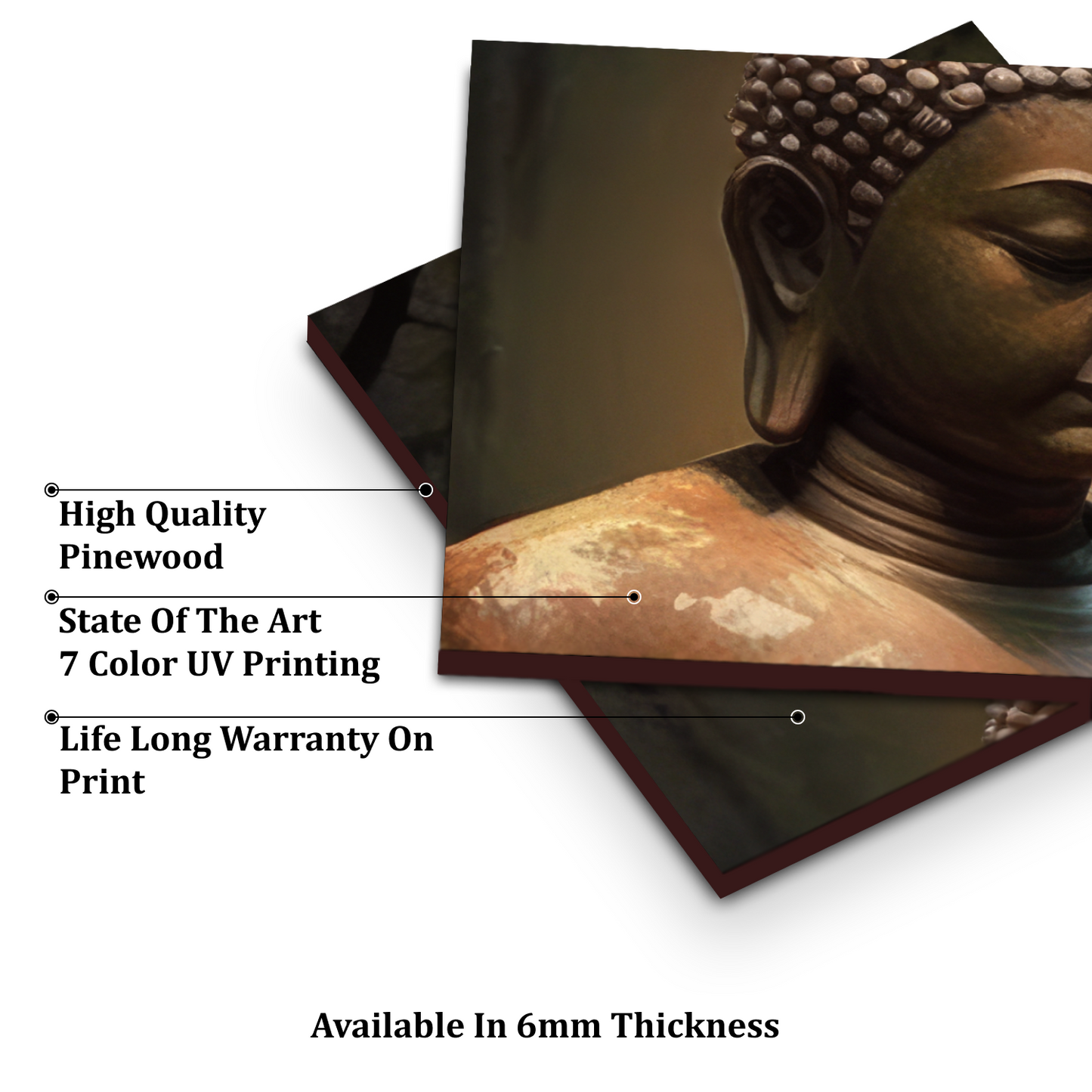 Meditating Buddha Wood Print Wooden Wall Tiles Set