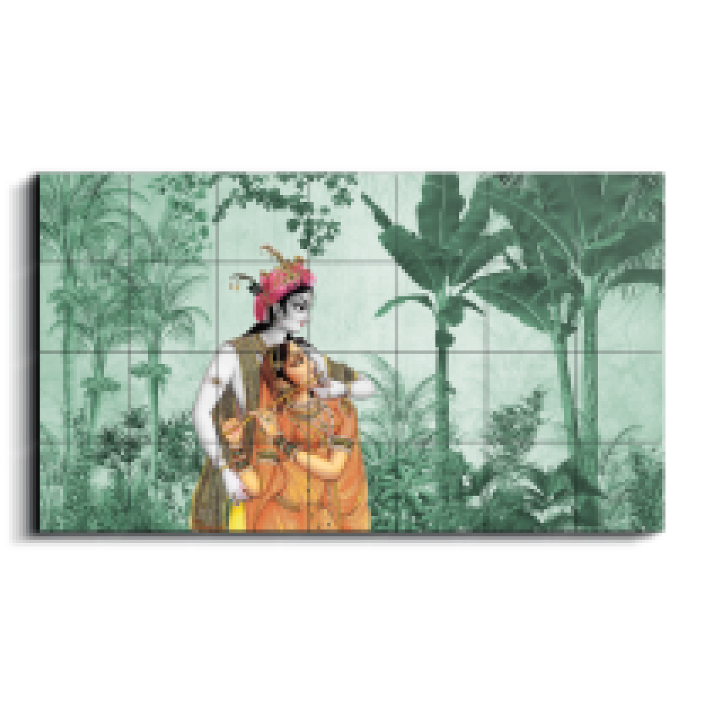 Radha Krishna Pichwai Wood Print Wooden Wall Tiles Set