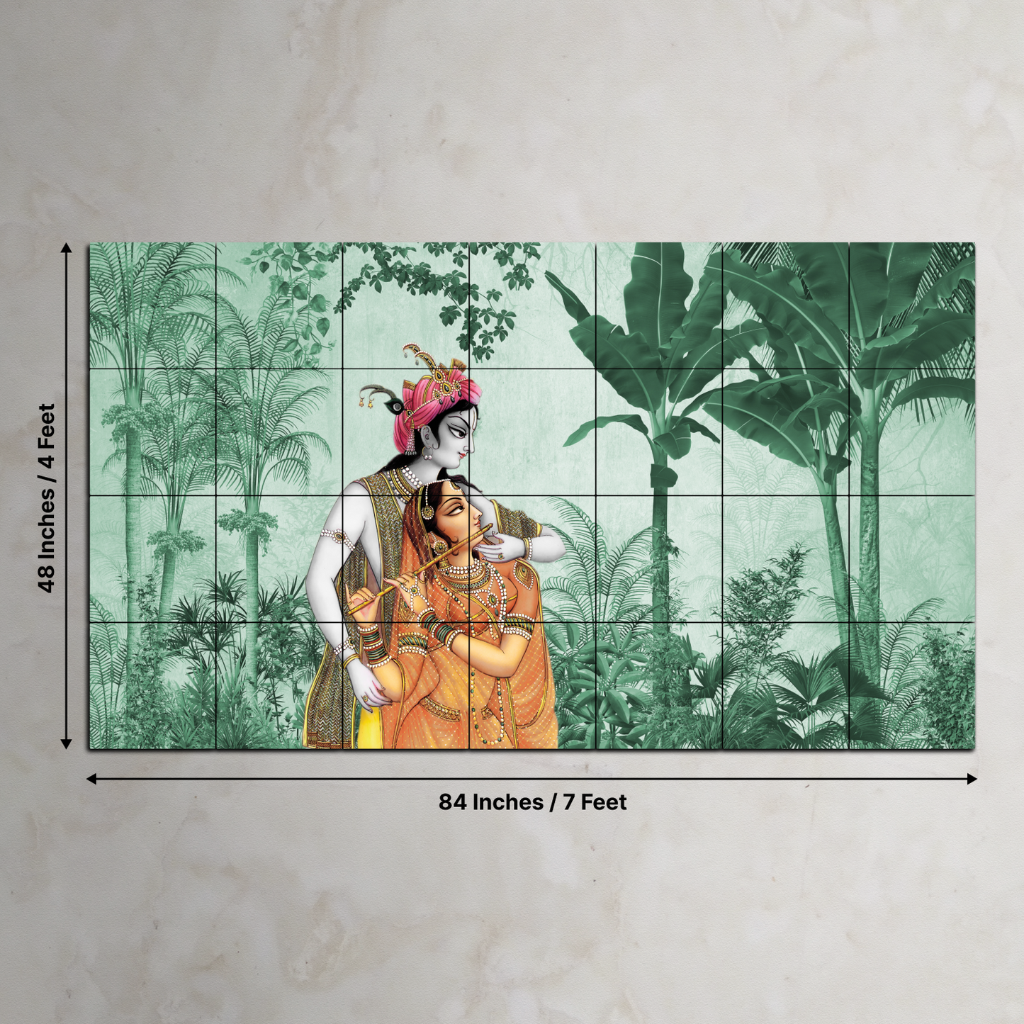 Radha Krishna Pichwai Wood Print Wooden Wall Tiles Set