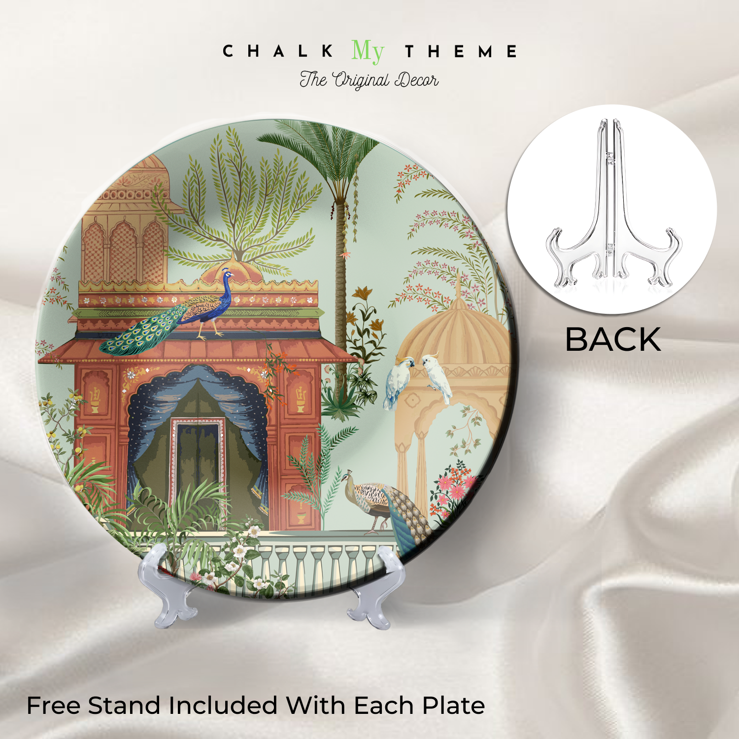Regal wall plate featuring a peacock in a garden 