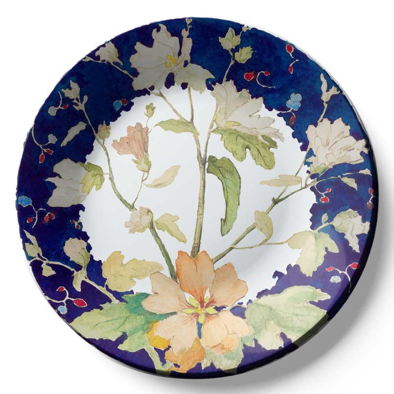 Luxury Blue and Orange Floral Design Ceramic Wall Plates