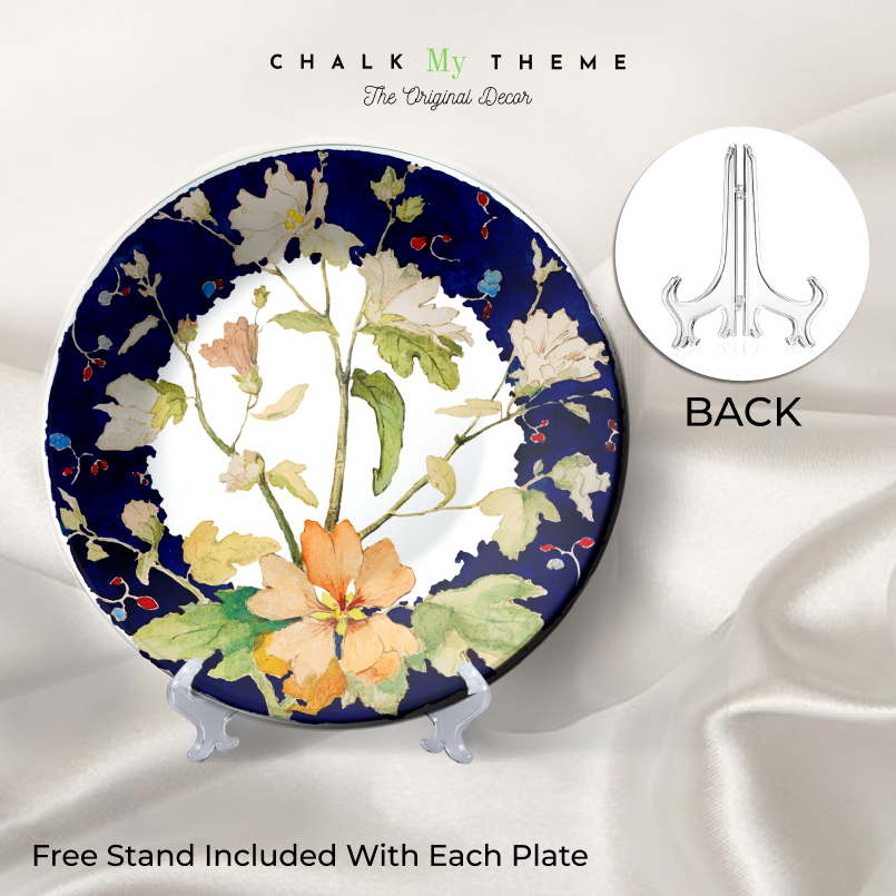 Luxury Blue and Orange Floral Design Ceramic Wall Plates