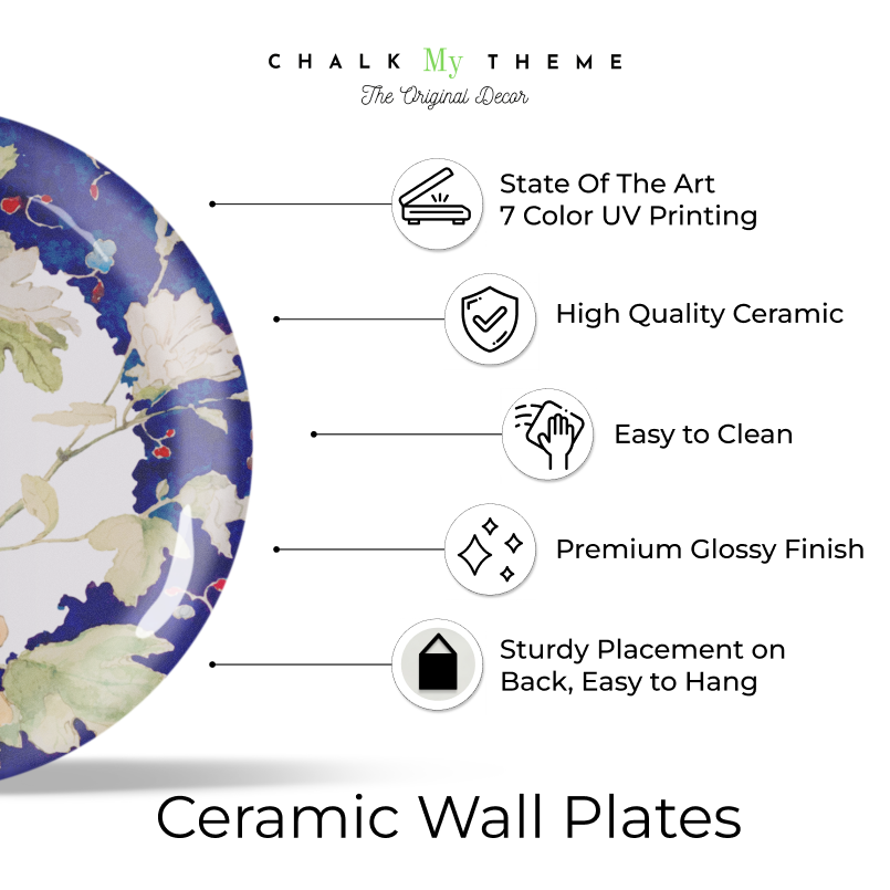 Luxury Blue and Orange Floral Design Ceramic Wall Plates