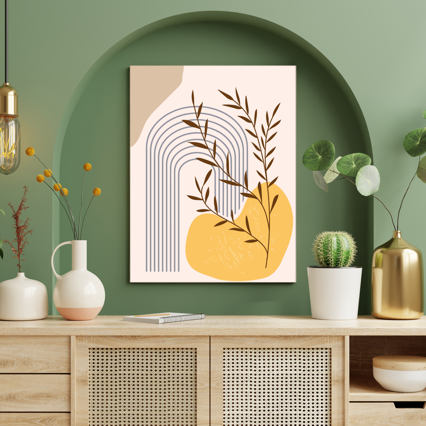 Botanical Boho Beige Wood Print Wall Art