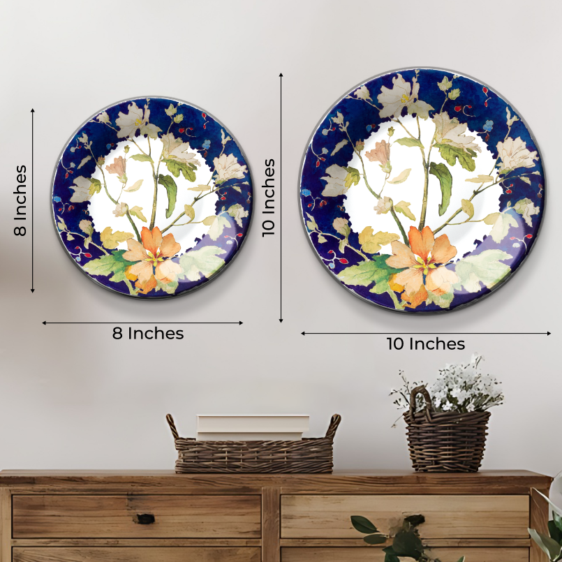 Luxury Blue and Orange Floral Design Ceramic Wall Plates