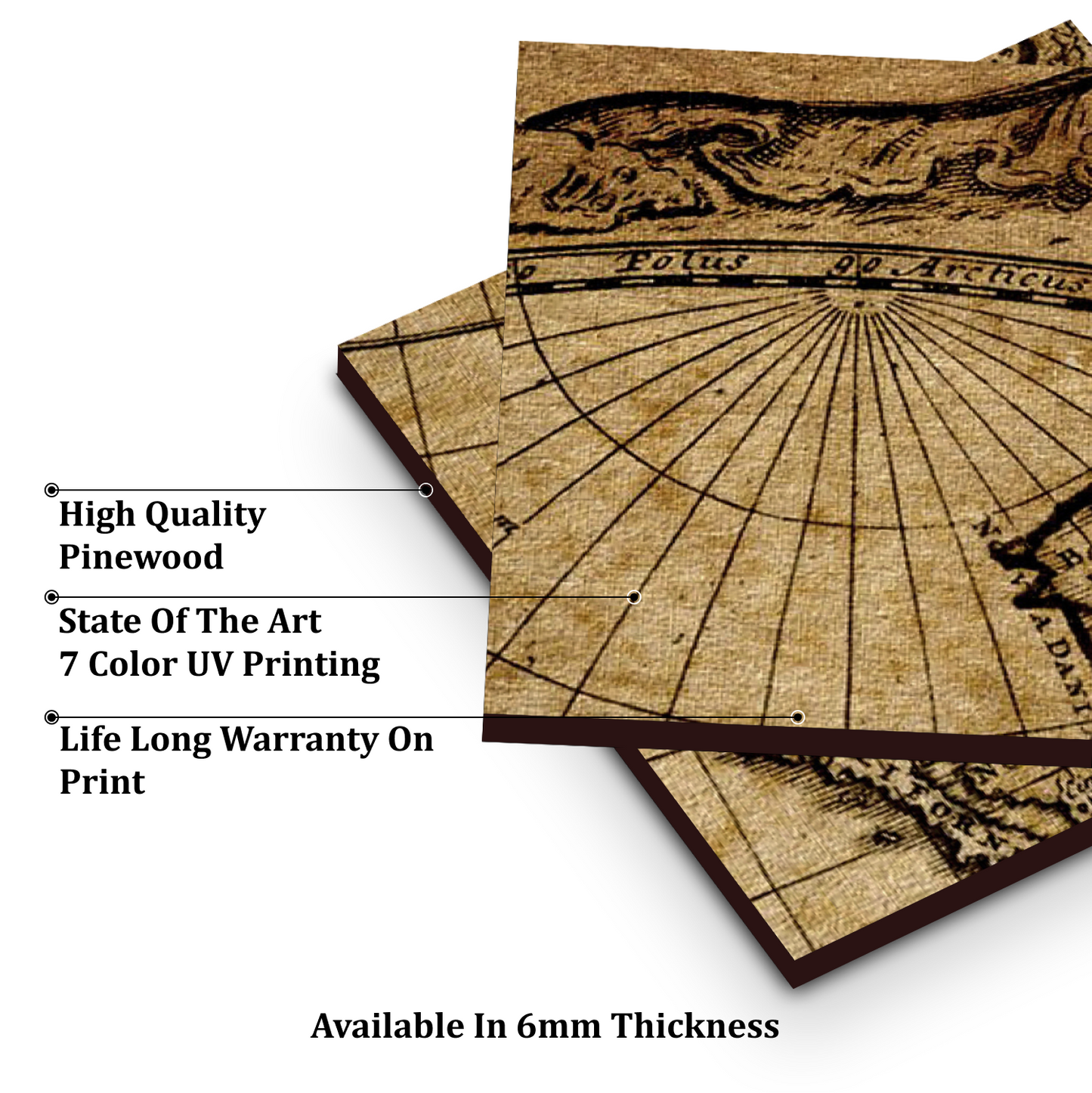 World Map Wood Print Wooden Wall Tiles Set