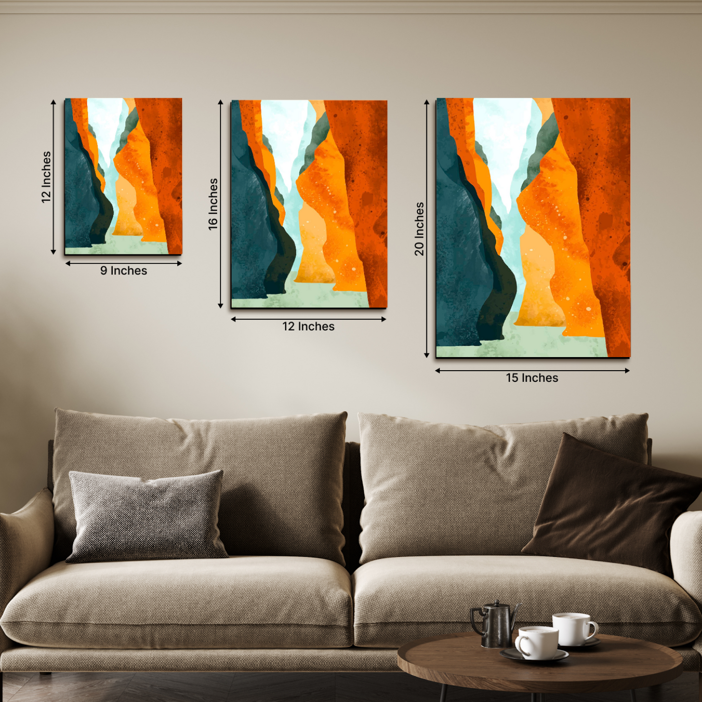 Orange Abstract Landscape Wood Print Wall Art Set of 3