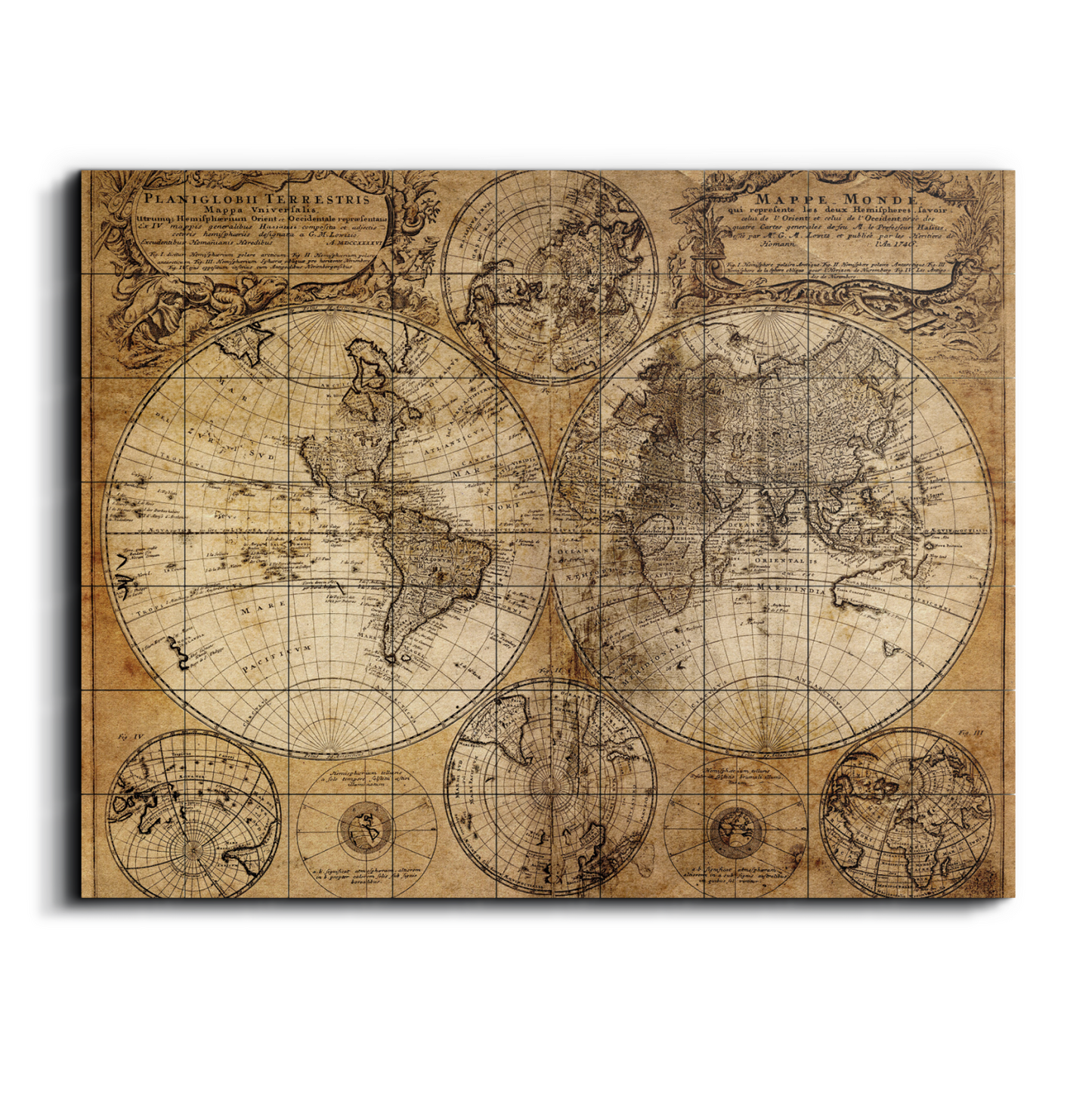 World Map Wood Print Wooden Wall Tiles Set