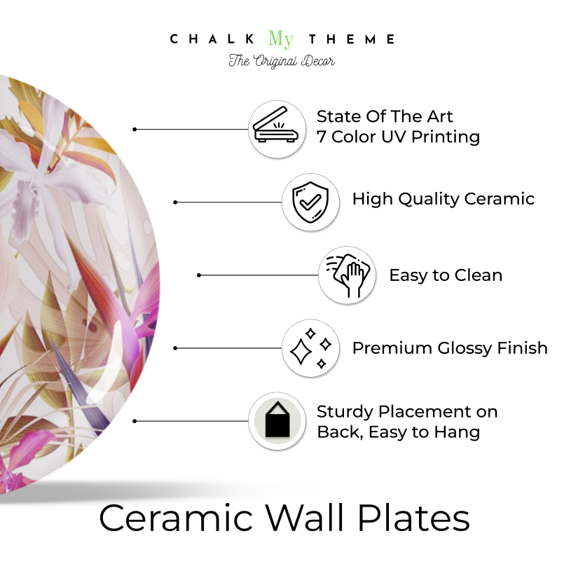 Vintage Tropical Flowers Ceramic Wall Plate Décor Reflecting Nature's Beauty