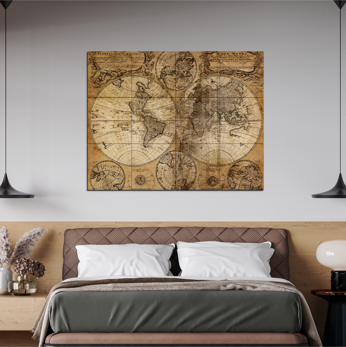 World Map Wood Print Wooden Wall Tiles Set