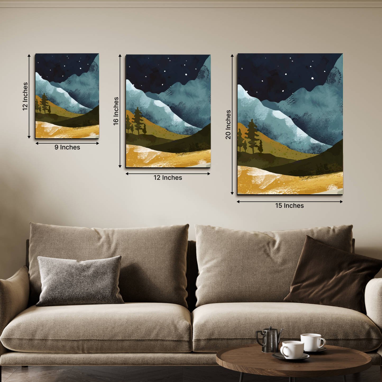 Mountain Night Wood Print Wall Art Set of 3