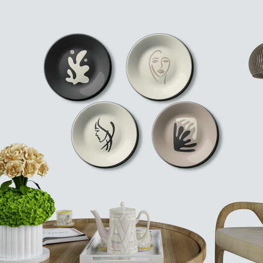Collection of 4 Minimalistic Art Clam Luxury Wall Plates for Sophisticated Interiors