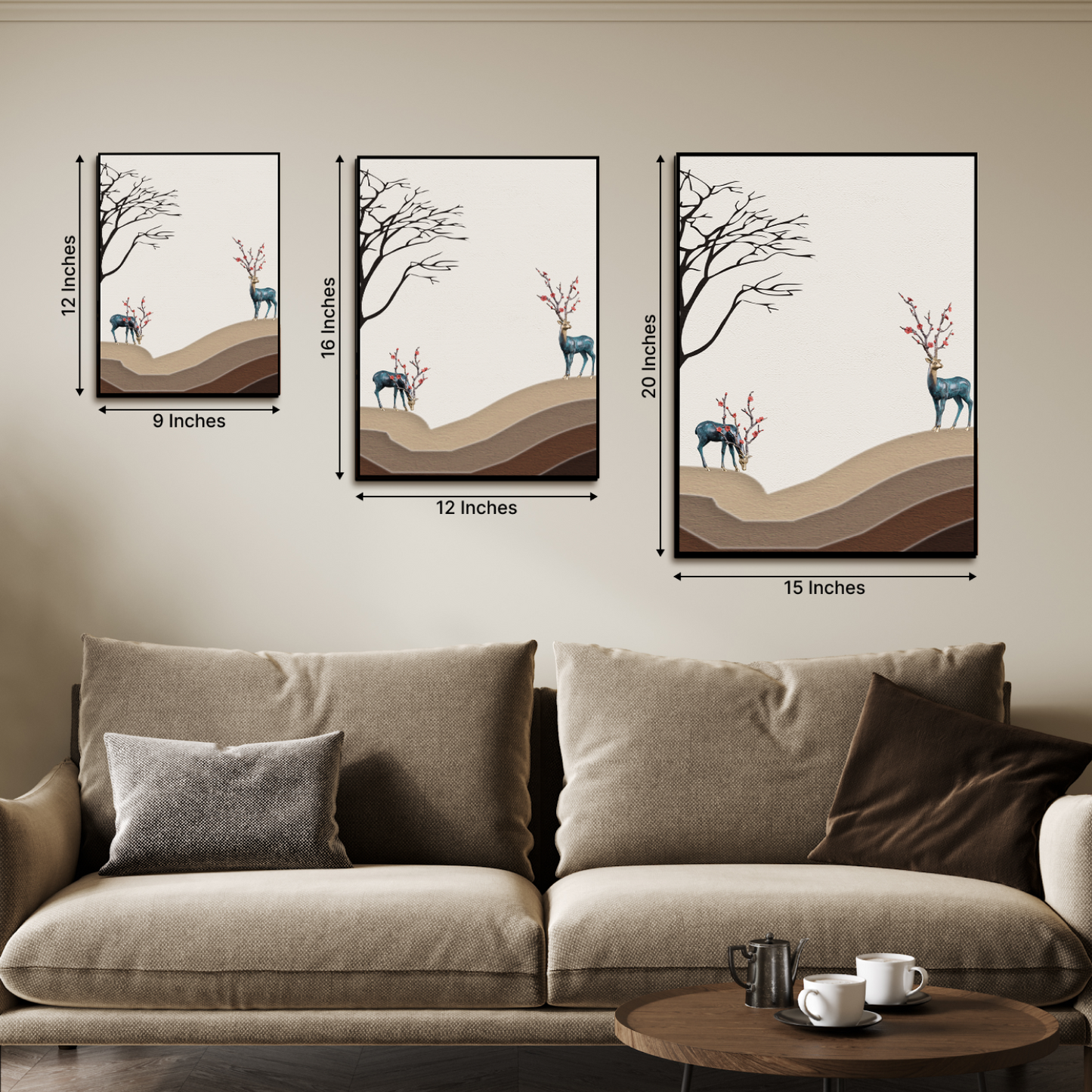 Lucky Deer Landscape Wood Print Wall Art Set of 3