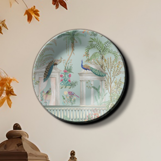 Peacock Couple Sitting on Top Ceramic Wall Plate Home Décor