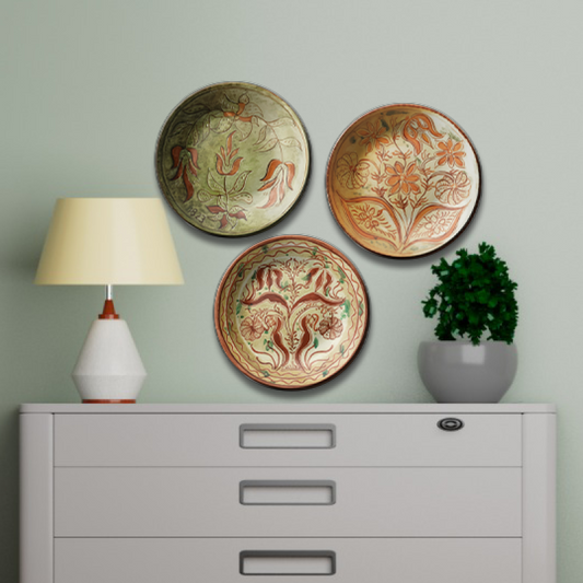 Set of 3 Assorted Nature Theme Wall Plates Art Décor for Nature-inspired Home Accents