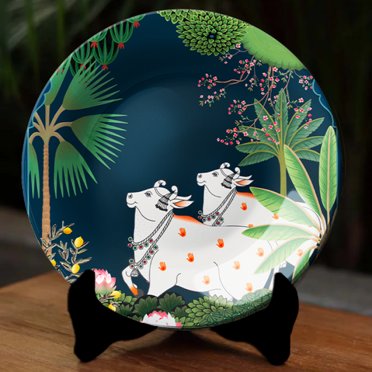 Pichwai Cow Art Ceramic Decorative Wall Plate For Home Décor