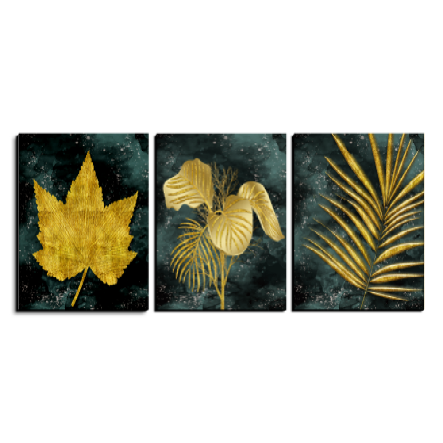 Assorted Gold Leaf Wood Print Wall Art Set of 3