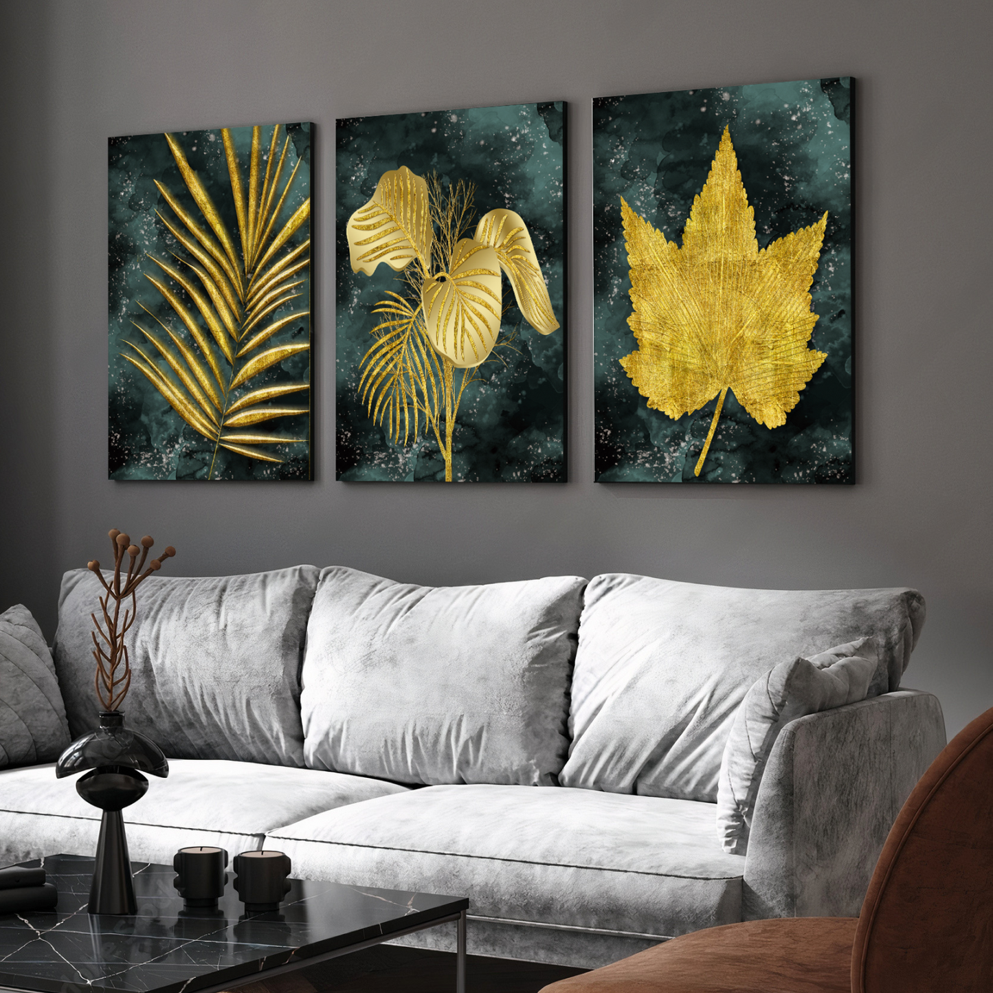 Assorted Gold Leaf Wood Print Wall Art Set of 3