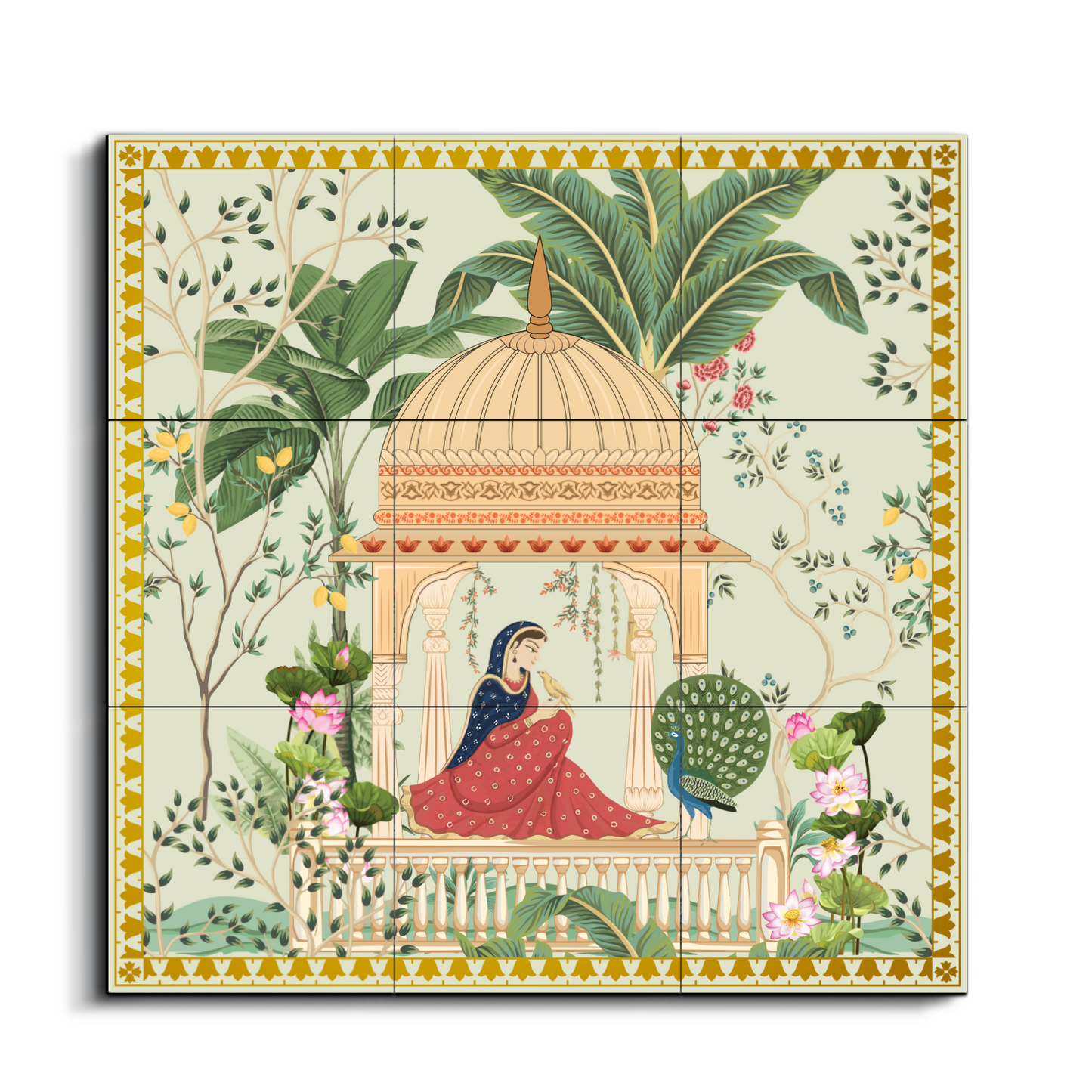 Women Sitting In Cabana Royal Wood Print Wooden Wall Tiles Set