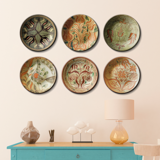 Set of 6 German Dish Art Wall Plates Décor for Rustic Kitchen Accents