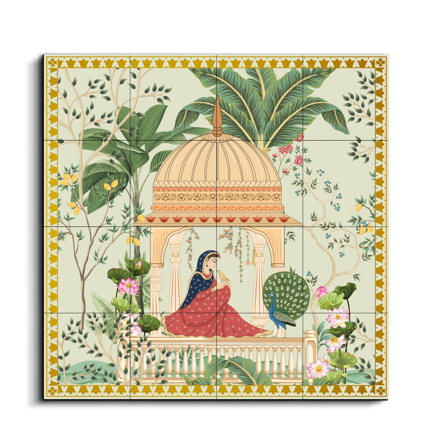 Women Sitting In Cabana Royal Wood Print Wooden Wall Tiles Set