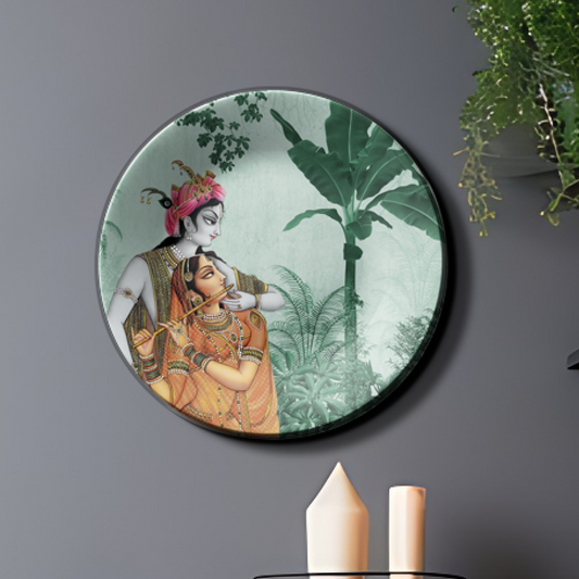 Radha Krishna art on wall plate