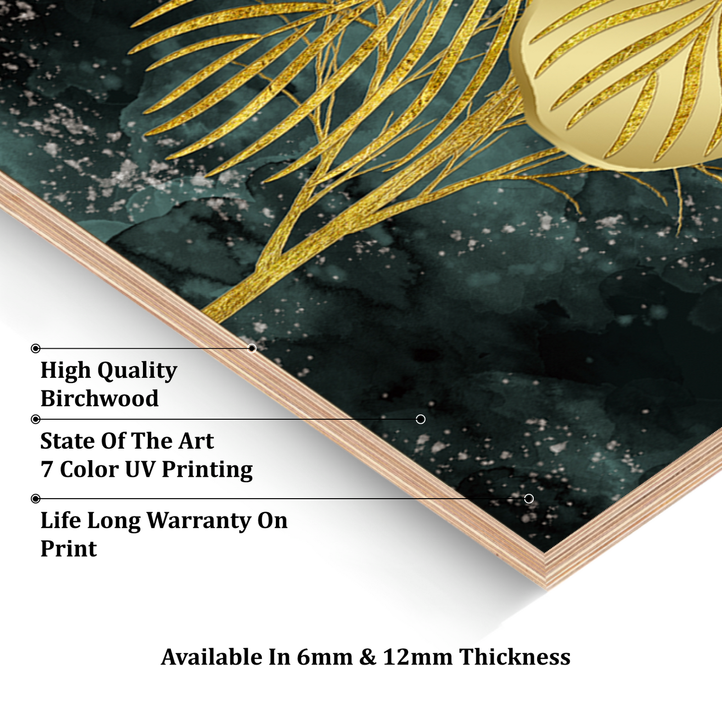 Assorted Gold Leaf Wood Print Wall Art Set of 3