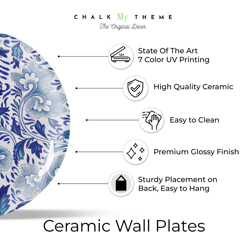 Blue and White Vintage Floral Art  Luxury Wall Plate