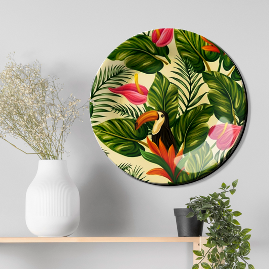 Exotic Tropical Leaves and Bird Wall Plate Home Décor
