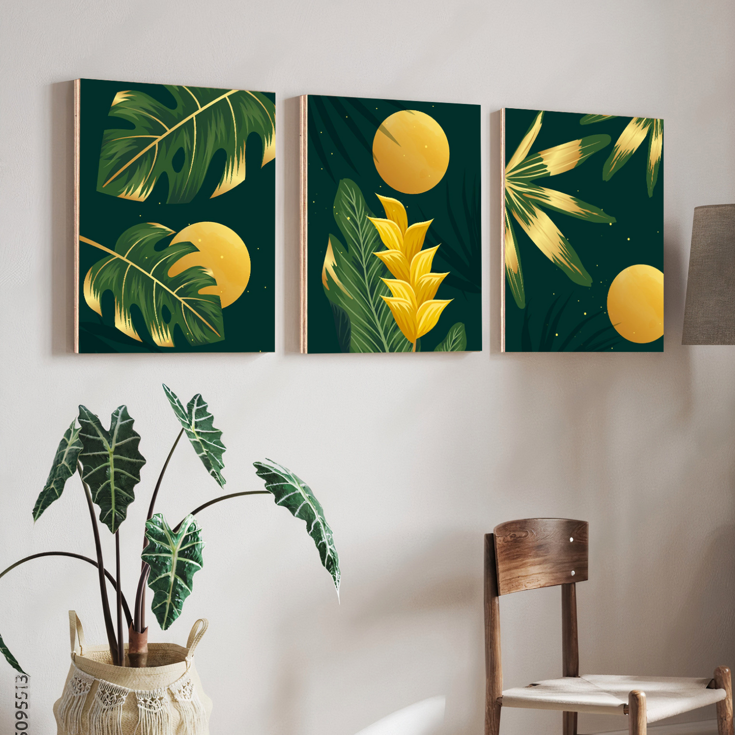 Yellow Flower Wood Print Wall Art Set of 3