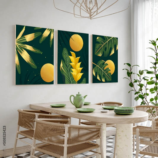 Yellow Flower Wood Print Wall Art Set of 3