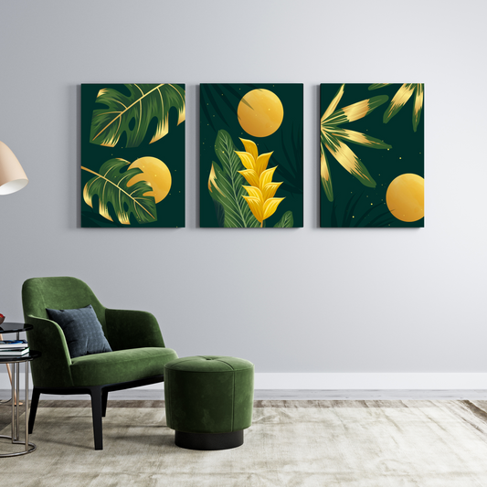 Yellow Flower Wood Print Wall Art Set of 3