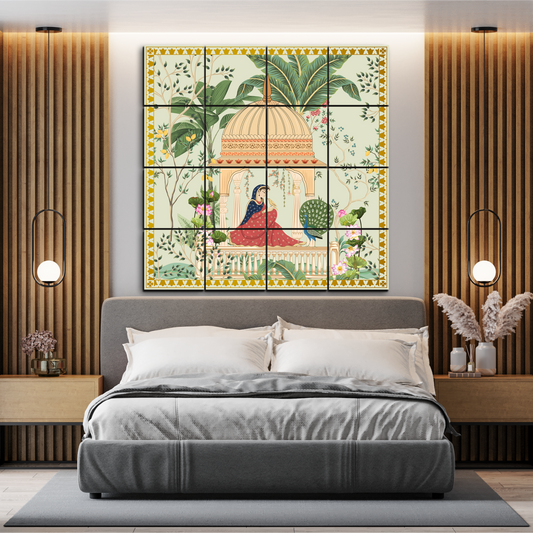 Women Sitting In Cabana Royal Wood Print Wooden Wall Tiles Set