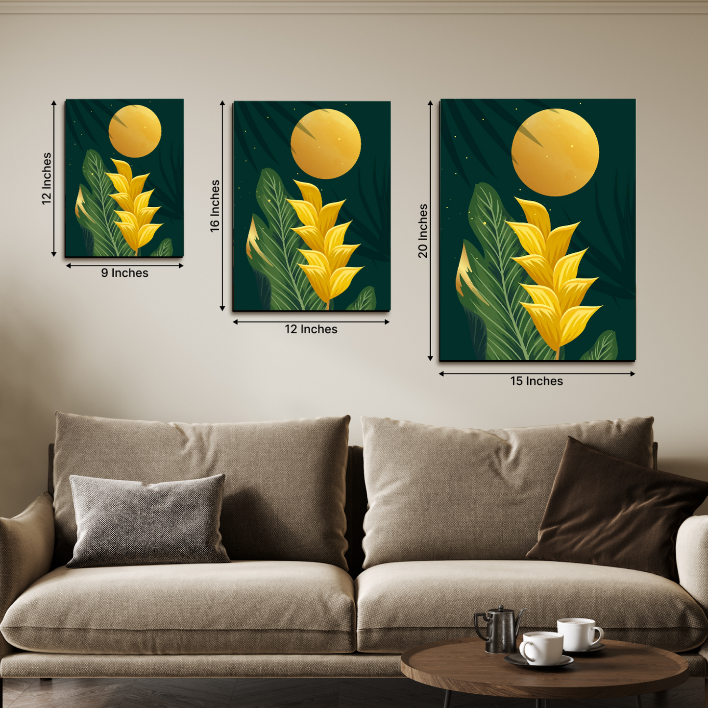 Yellow Flower Wood Print Wall Art Set of 3