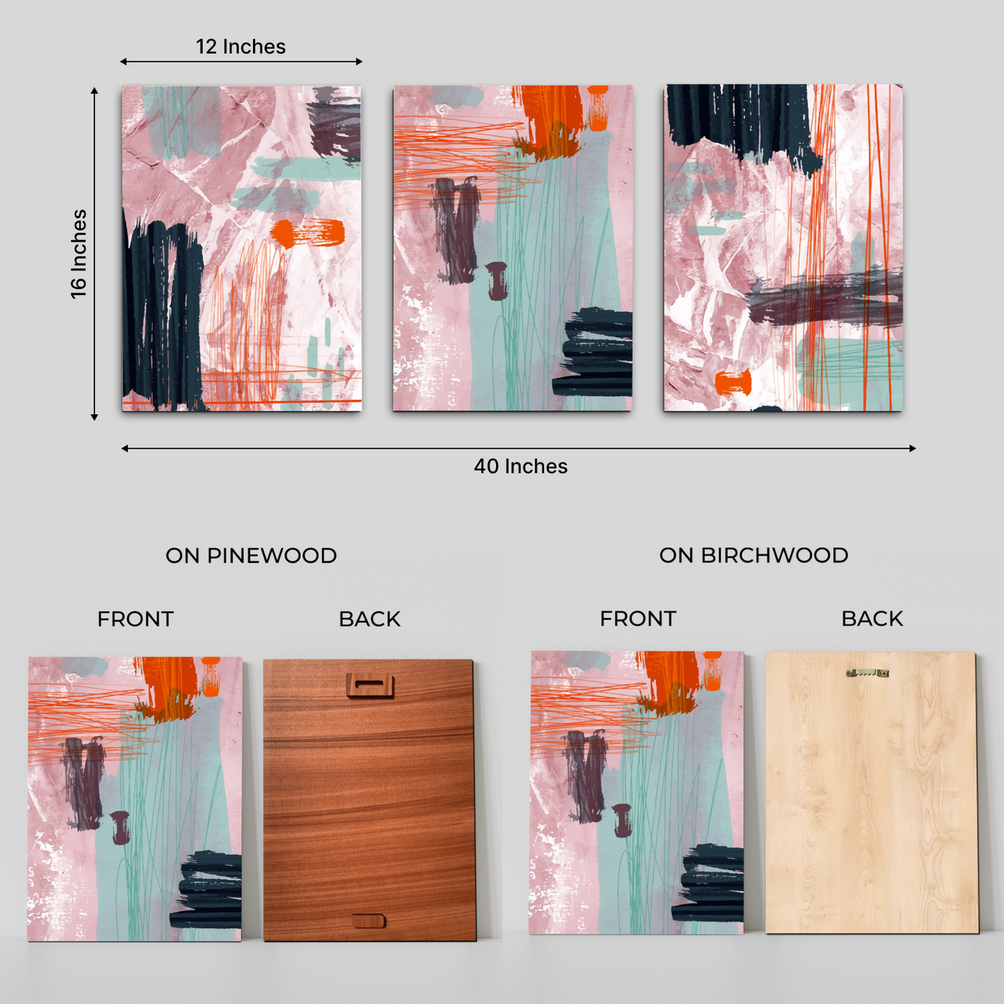 Abstract Paint Wood Print Wall Art Set of 3