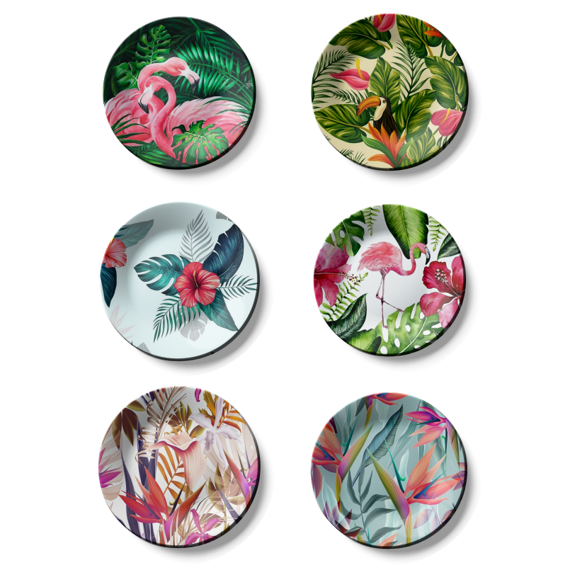unique Set of 6 Vivian and Flowers Ceramic Wall Plates For Home