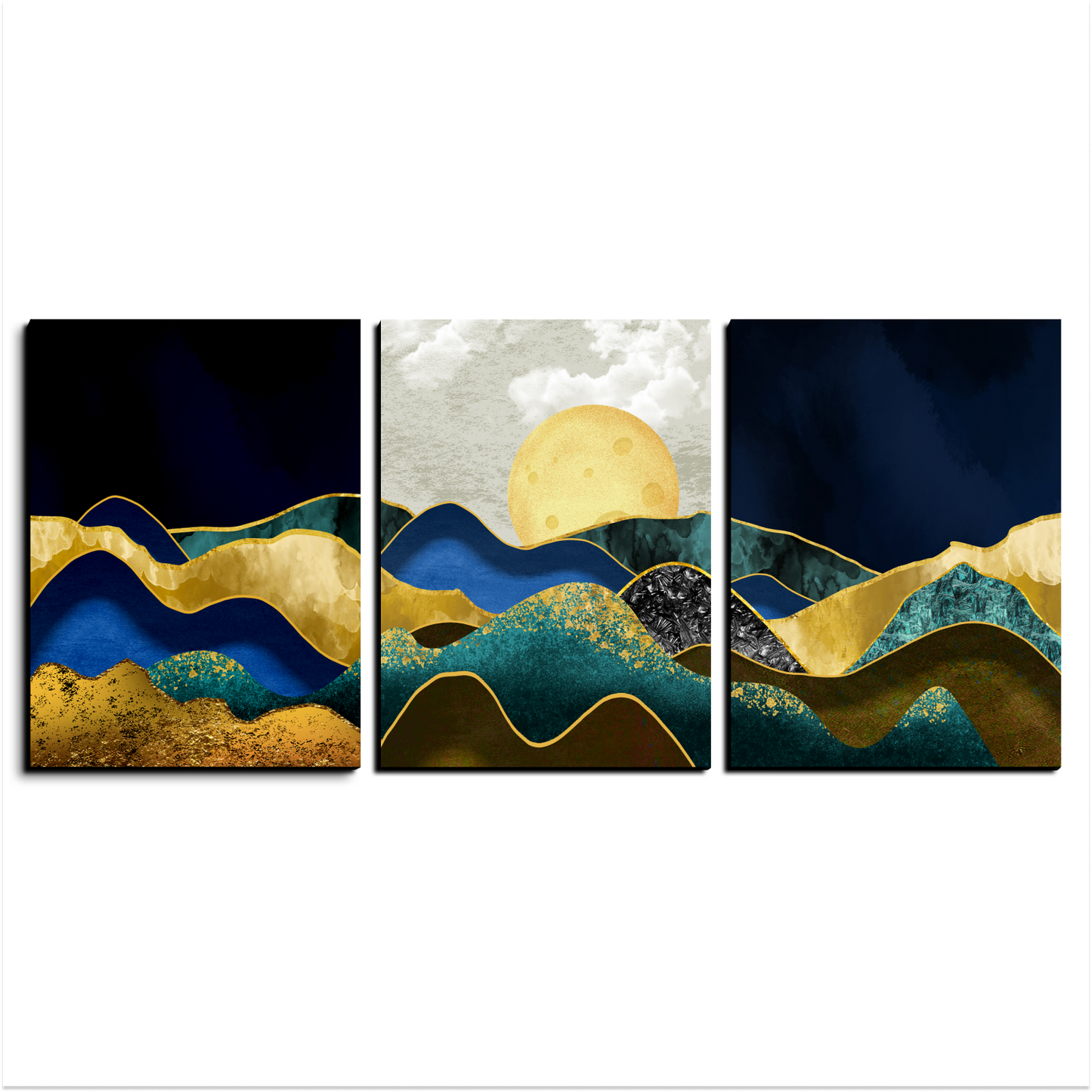 Blue & Gold Landscape Wood Print Wall Art Set of 3