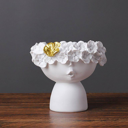 Female Flowers Head Ceramic Planter For Home Décor