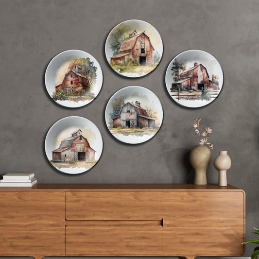 Elegant Set of 5 Farmhouse Wall Plates Art Décor for Traditional Interiors