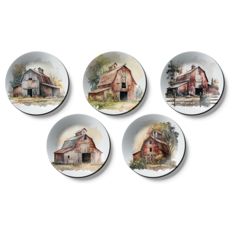 Set of 5 Farmhouse hanging Wall Plates art 
