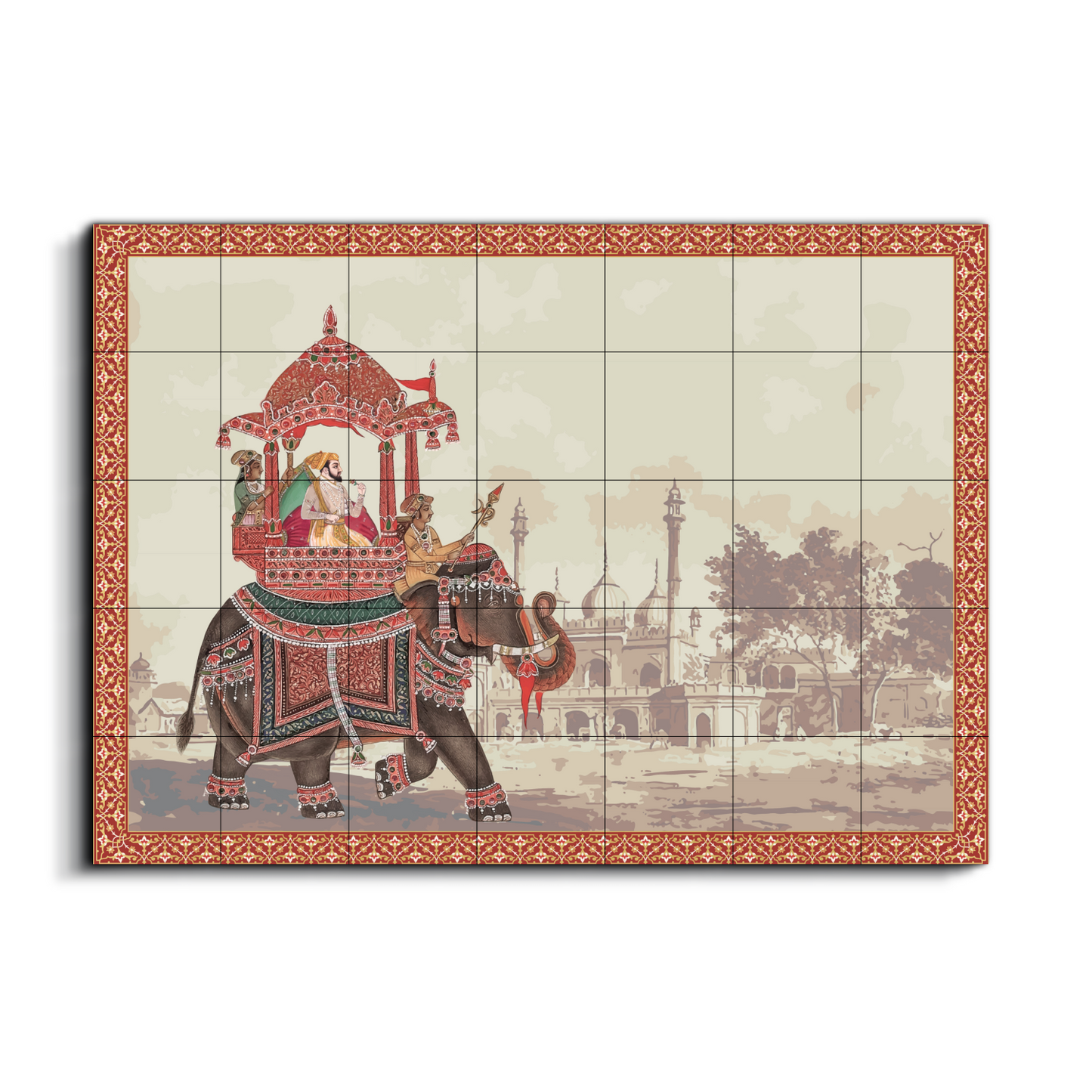 Emperor Riding Royal Elephant Wood Print Wooden Wall Tiles Set-Luxury Wall Art