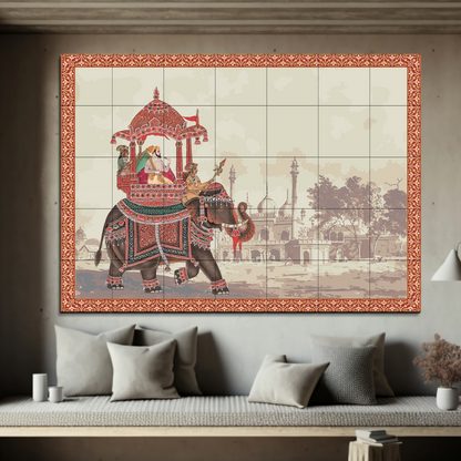 Emperor Riding Elephant Decorative Wood Print Wooden Wall Tiles Set