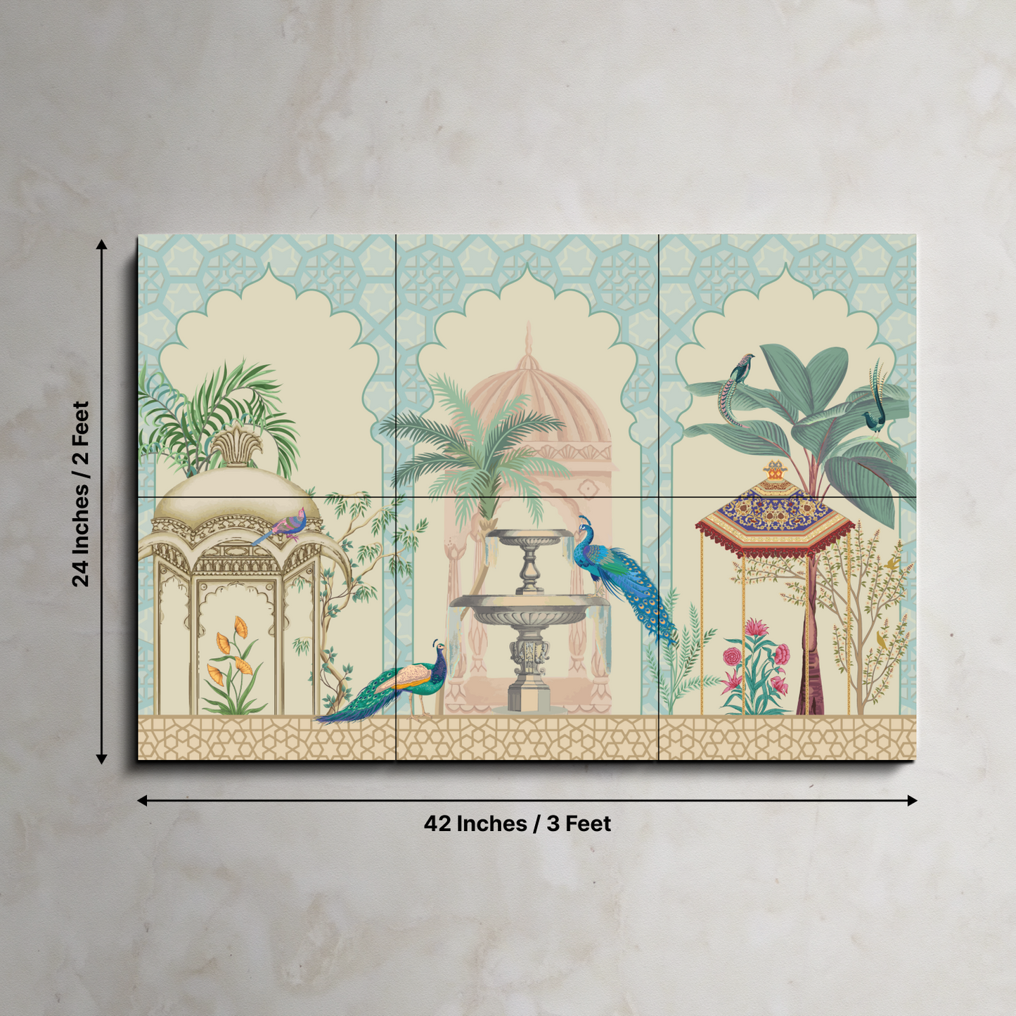 Peacock Couple in Garden Traditional Wood Print Wooden Wall Tiles Set
