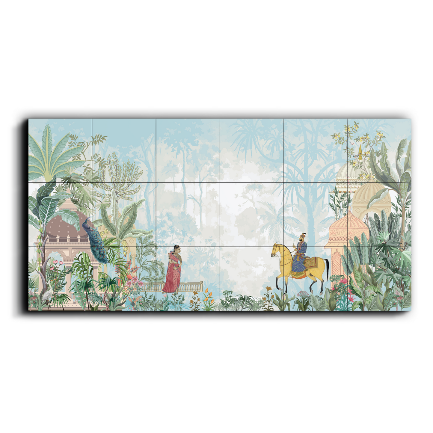 Emperor Riding Horse, Standing Woman In A Garden Wood Print Wooden Wall Tiles Set